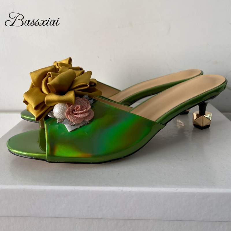 Women'S Shoes Kitten Heels - كريستال ديكور اليدوية زهرة الصنادل النساء
