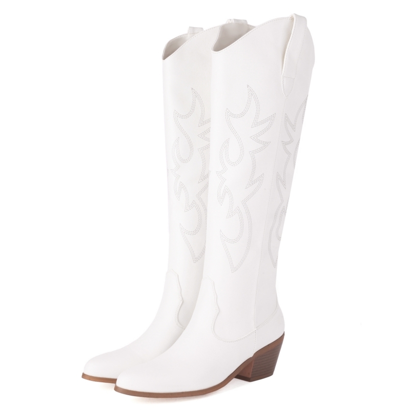 Western Cowgirl Boot - الأبيض المرأة حذاء برقبة للركبة 2023