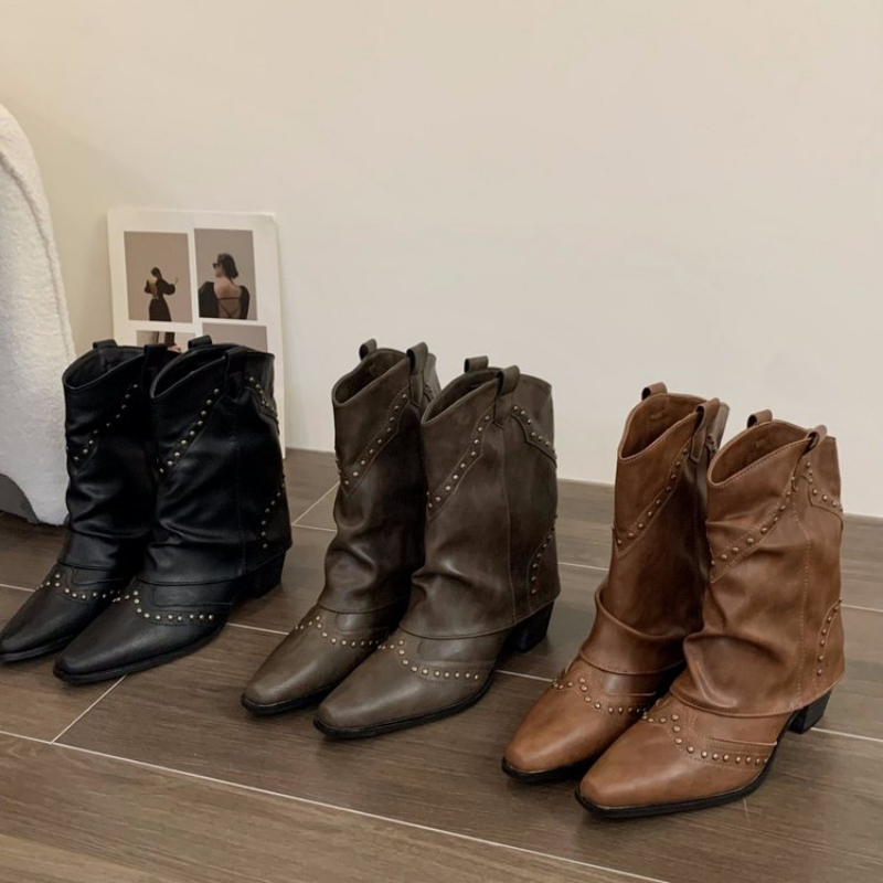 Western Cowgirl Boot - أحذية كاوبوي نسائية مزينة بالمسامير، بمقدمة