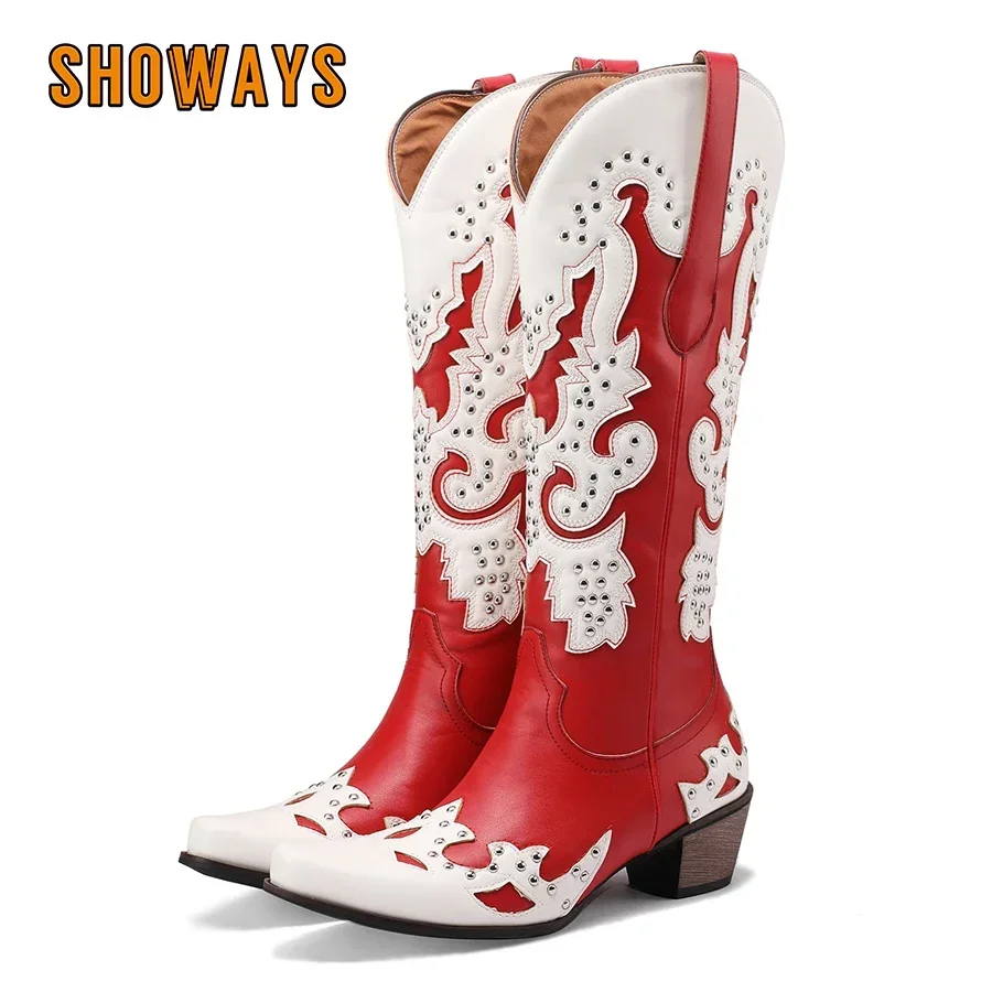 Western Cowgirl Boot - أحذية نسائية غربية طويلة حتى الركبة،