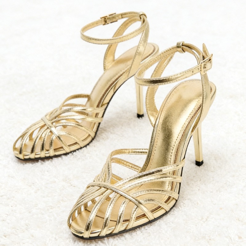 Women Shoes Model - مثير الذهب الجوف ضيق الفرقة عالية