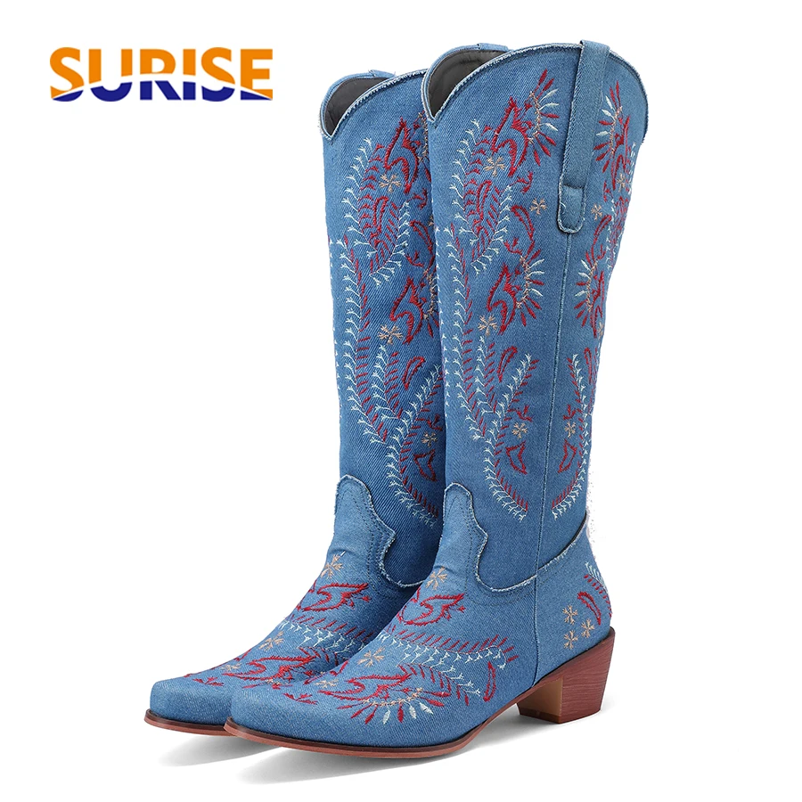 الأزرق الدنيم الغربية راعية ال - مراجعة Western Cowgirl Boot وسعره