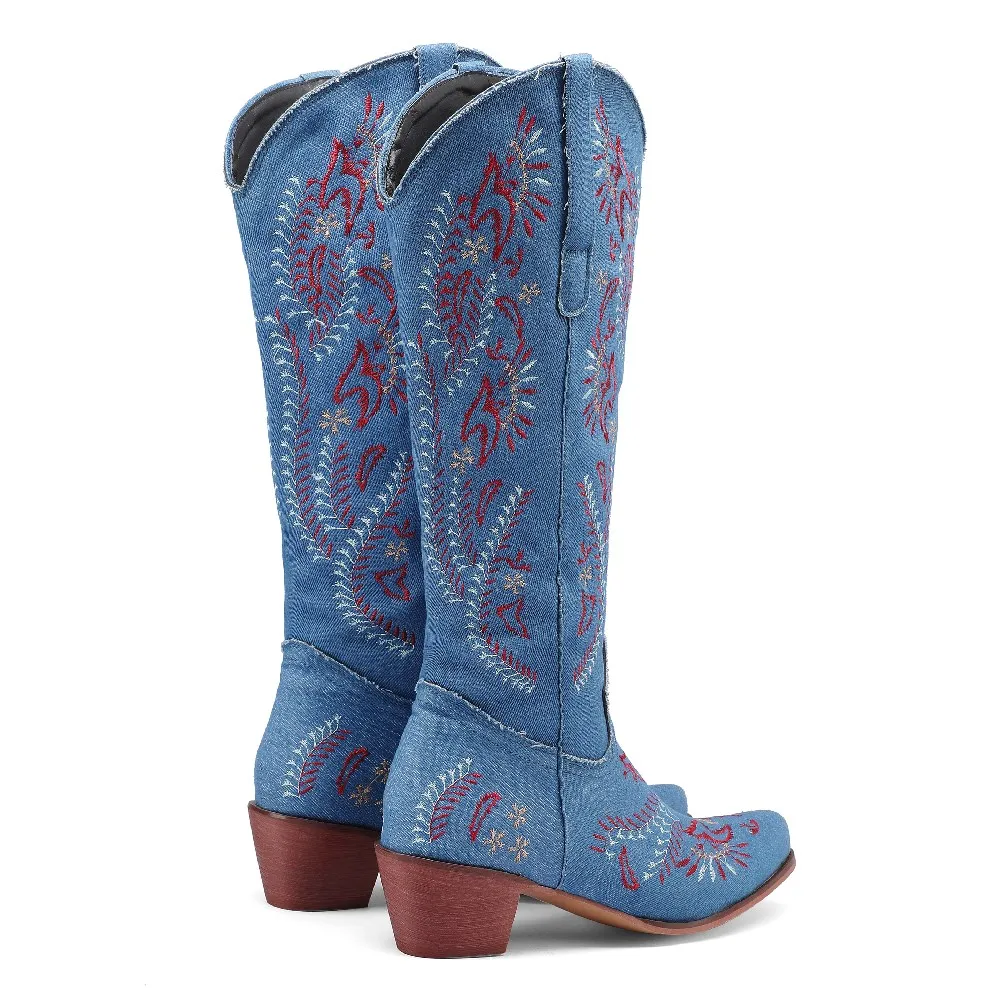 الأزرق الدنيم الغربية راعية ال - مراجعة Western Cowgirl Boot وسعره